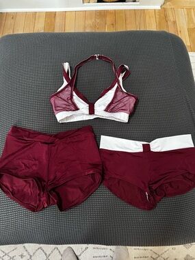 Burgundy & White Dance Set – Top (M) + 2 Shorts (L)